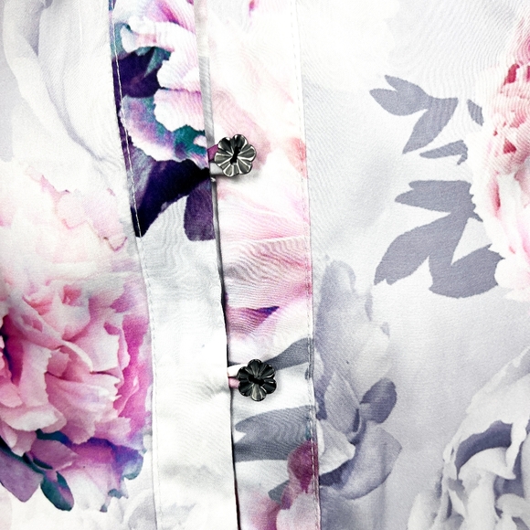 Tahari Arthur S Levine White & Pink Floral Button-Up Sleeveless Blouse - Picture 4 of 10